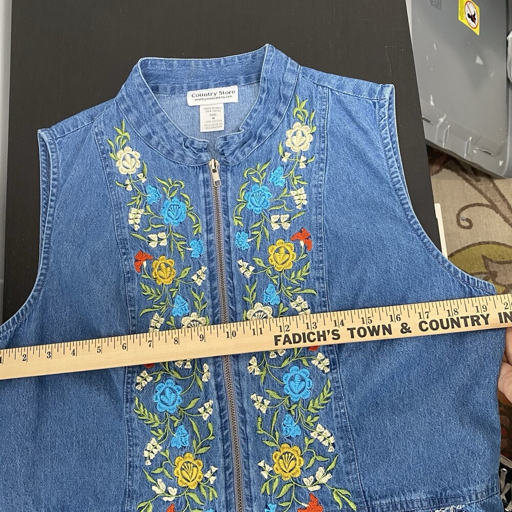 Country Store M Floral Embroidered Cotton Zip Up Vest Whimsical Ren-Faire Garb - Picture 8 of 9
